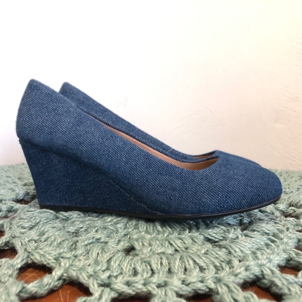 Denim wedge heels